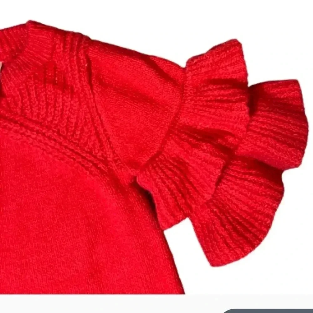 OSHKOSH DRESS RED SWEATER 3/4 SLEEVE RUFFLES‎ STRETCH SOFT SIZE 12 MONTHS NWT